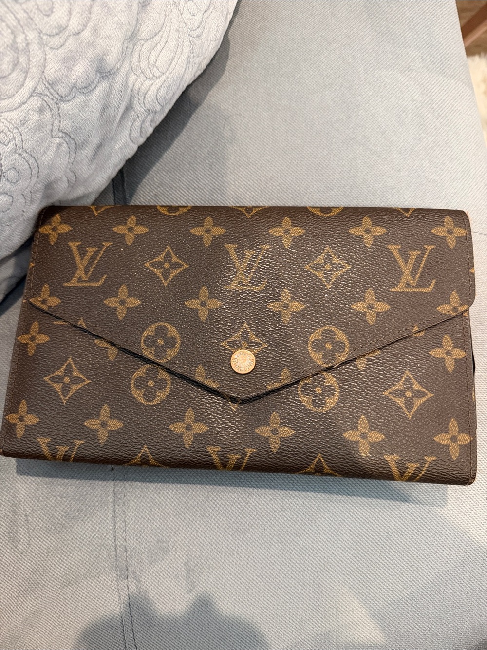 Louis Vuitton Monogram Canvas Envelope Wallet in Brown and Gold